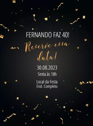Convite de Aniversário Elegante com Confete Dourado para Editar