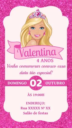 Convite de Aniversário Barbie Princesa para Editar Online