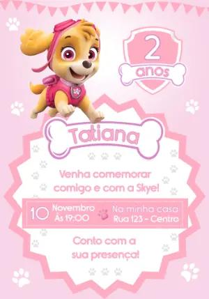 Convite Aniversário Patrulha Canina Skye para Editar Online