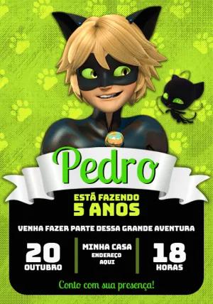 Convite de Aniversário Cat Noir para Editar Online
