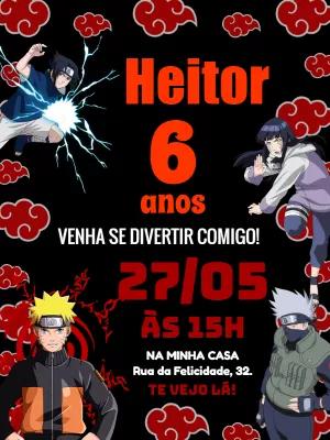 Convite de Aniversário Naruto com Personagens para Editar