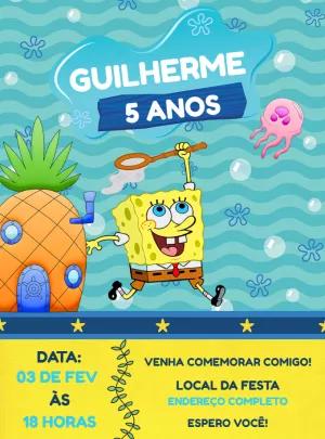 Convite de Aniversário Bob Esponja para Editar Online