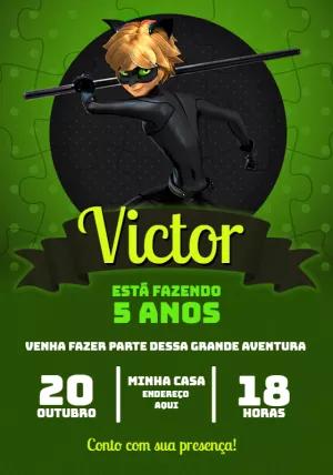 Convite Aniversário Cat Noir para Editar Online