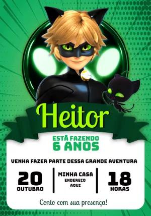 Convite de Aniversário Cat Noir Editável Online para Imprimir