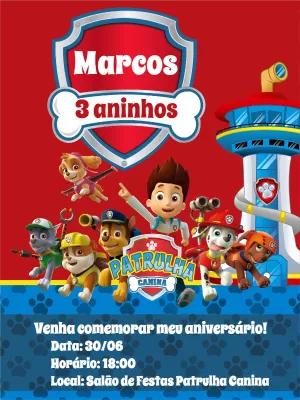 Convite de Aniversário Patrulha Canina para Editar Online