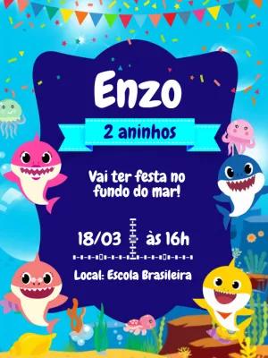 Convite de Aniversário Baby Shark para Editar Online