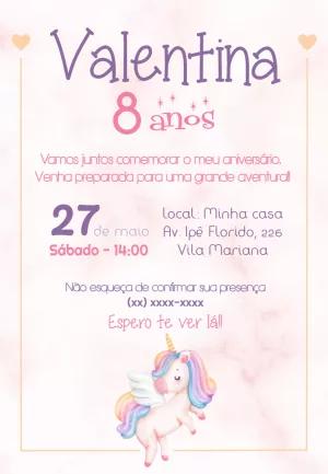 Convite de Aniversário Unicórnio Aquarela para Editar Online