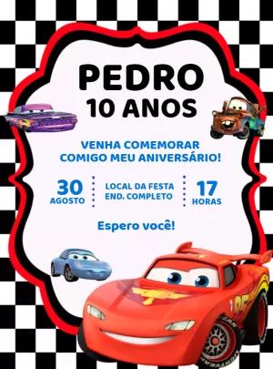 Convite de Aniversário Carros com Relâmpago McQueen para Editar