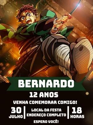 Convite Aniversário Demon Slayer com Tanjiro para Editar Online