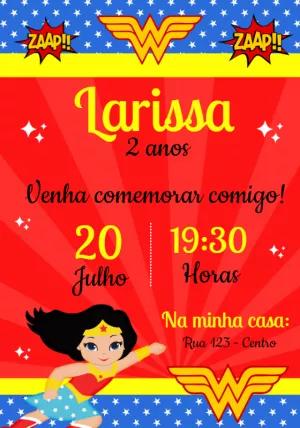Convite Aniversário Mulher Maravilha para Editar Online