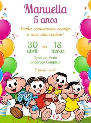 Convite de Aniversário Turma da Mônica para Editar Online