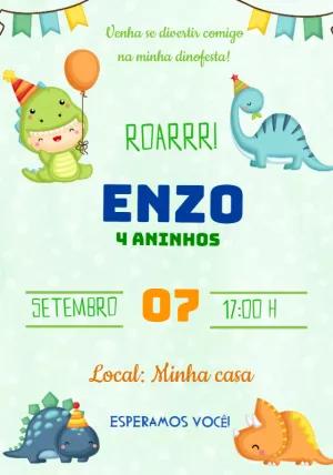 Convite de Aniversário Dinossauro Baby para Editar Online