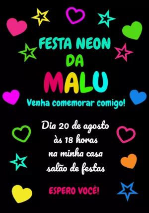 Convite de Aniversário Neon com Cores Vibrantes para Editar