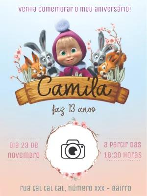 Convite de Aniversário Masha e o Urso com Foto para Editar