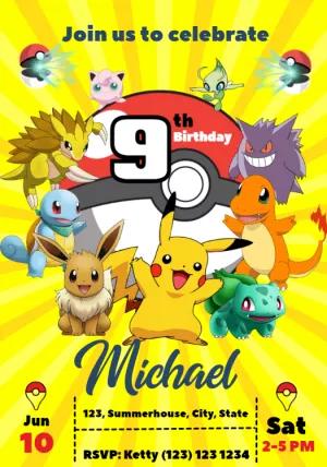 Pokémon Birthday Invitation with Characters to Edit Online