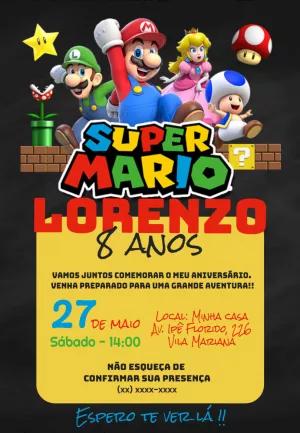 Convite de Aniversário Super Mario com Personagens para Editar