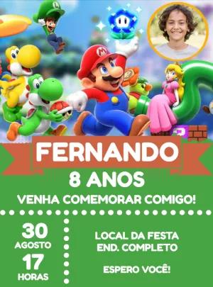 Convite Super Mario Wonder com Foto para Editar Online