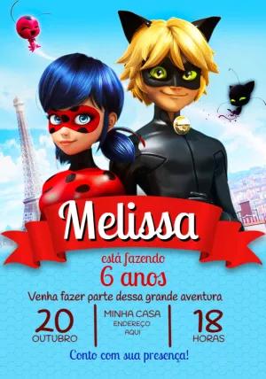 Convite de Aniversário Ladybug e Cat Noir para Editar Online