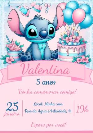 Convite de Aniversário Stitch Rosa e Azul para Editar Online