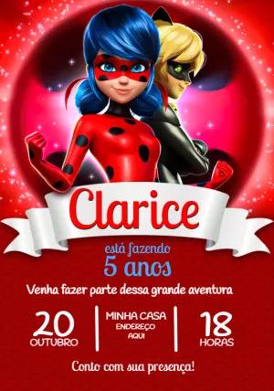 Convite de Aniversário Ladybug e Cat Noir para Editar Online