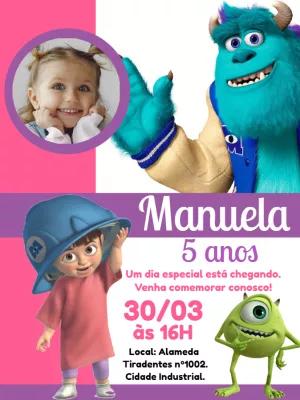 Convite Aniversário Monstros SA com Foto para Editar Online