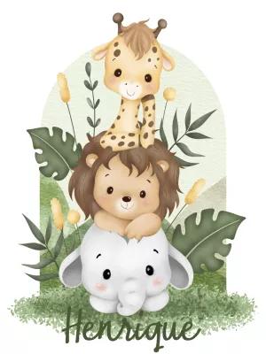 Quadro Safari Aquarela com Animais Bebês para Editar Online