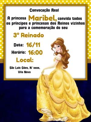 Convite Aniversário A Bela e a Fera da Princesa Bela para Editar
