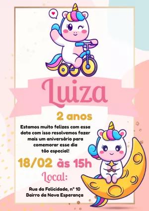 Convite de Aniversário Unicórnio Fofo para Editar Online