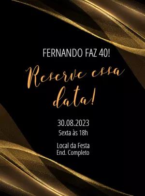 Convite de Aniversário Elegante Preto e Dourado para Editar