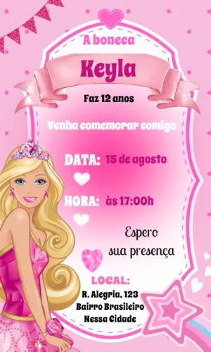 Convite de Aniversário Barbie Rosa para Editar Online