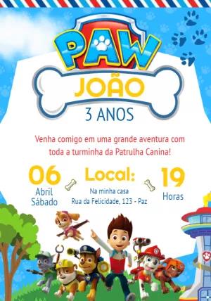 Convite Aniversário Patrulha Canina para Editar Online