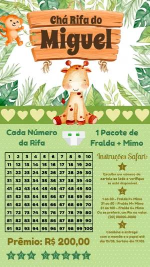 Rifa Chá de Bebê Safari com Animais para Editar Online