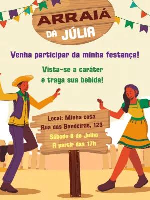 Convite Festa Julina Aniversário com Personagens Editável Online