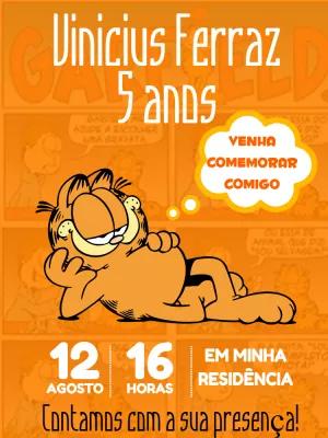 Convite de Aniversário Garfield para Editar e Imprimir