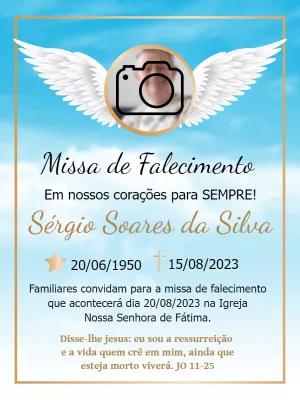 Convite Missa de Falecimento com Foto e Anjo para Editar