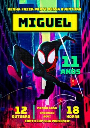Convite Aniversário Homem Aranha Aranhaverso para Editar Online