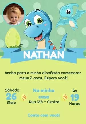 Convite Aniversário Dino Baby com Foto para Editar Online