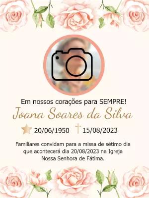 Convite Missa de Sétimo Dia com Foto Floral para Editar Online