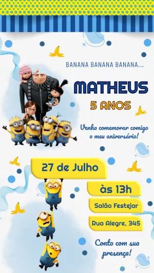 Convite de Aniversário Minions com Personagens para Editar