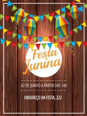 Convite de Festa Junina com Bandeirinhas Coloridas para Editar