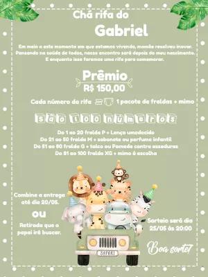 Convite Chá Rifa Safari com Animais Fofos para Editar Online
