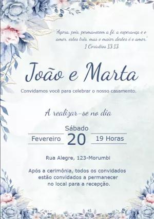 Convite de Casamento Floral Azul para Editar Online