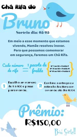Convite Chá Rifa Pássaro Azul para Editar Online