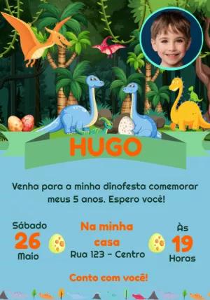 Convite de Aniversário Dinossauros com Foto para Editar Online