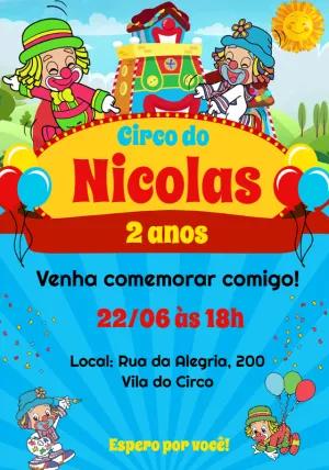 Convite de Aniversário Tema Circo com Palhaços para Editar