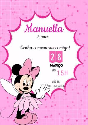 Convite de Aniversário Minnie Fada Rosa para Editar Online