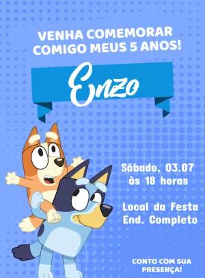 Convite de Aniversário Bluey e Bingo para Editar Online