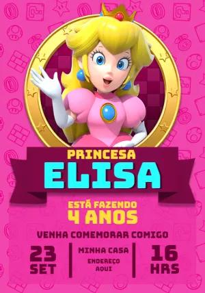 Convite de Aniversário Princesa Peach para Editar Online
