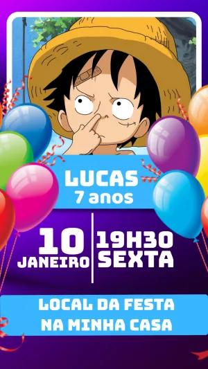 Convite Aniversário One Piece com Luffy para Editar Online