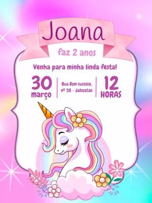 Convite de Aniversário Unicórnio Mágico para Editar Online